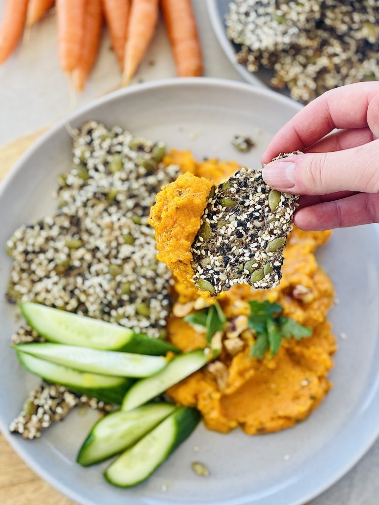 Carrot & Butter Bean Dip With Seedy Crackers Eat Well Tasmania